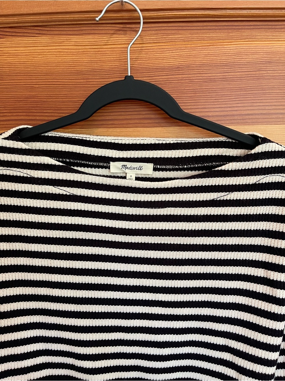 CLOSET CLOSEOUT SALE - MADEWELL Black Cream Striped Knit Boatneck Sweater - NWT - Picture 7 of 11